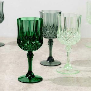 12-Pack Transparent Plastic Crystal Cut Wine Glasses 8oz, Assorted Green - Shatterproof Cocktail Goblets - Pack of 12 Goblets