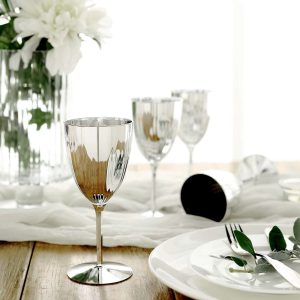 6-Pack Plastic Wine Glasses 8oz Metallic Silver - Stylish Disposable Goblets for Weddings & Special Occasions - Pack of 6 Glasses